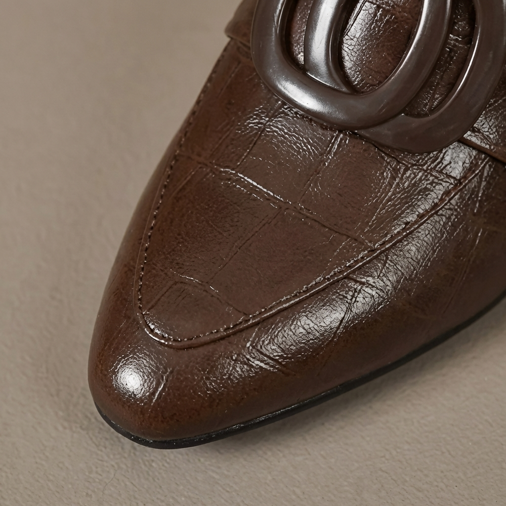 Square Toe Buckle Block Heel Loafer Pumps