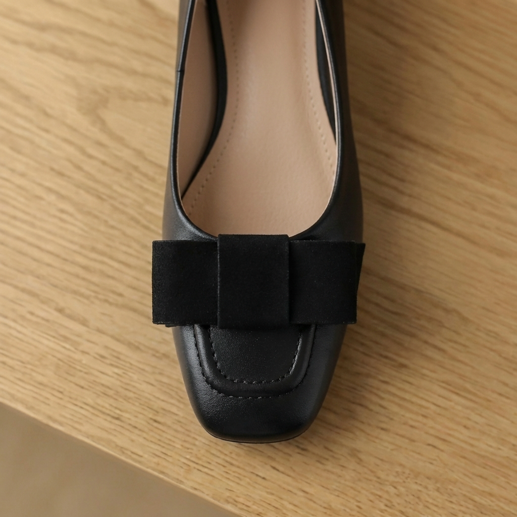 Square Toe Bow Slip On Ballet Flats