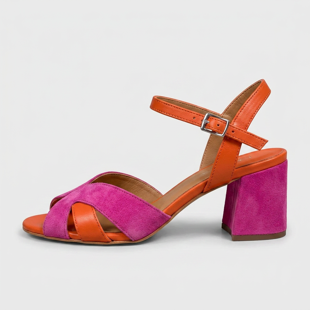 Open Toe Cross Strap Ankle Strap Block Heel Sandals