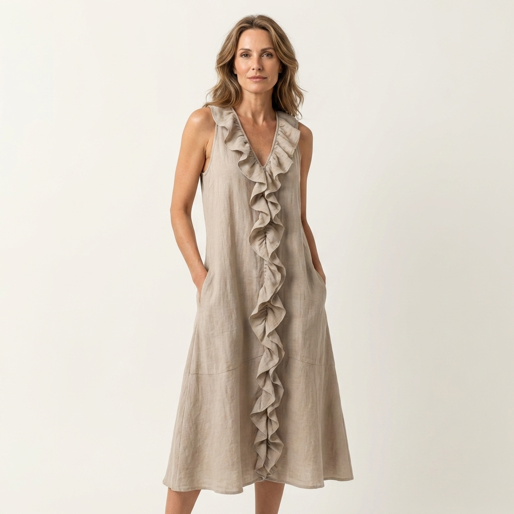 Ruffle Front V-Neck Sleeveless A-Line Maxi Dress