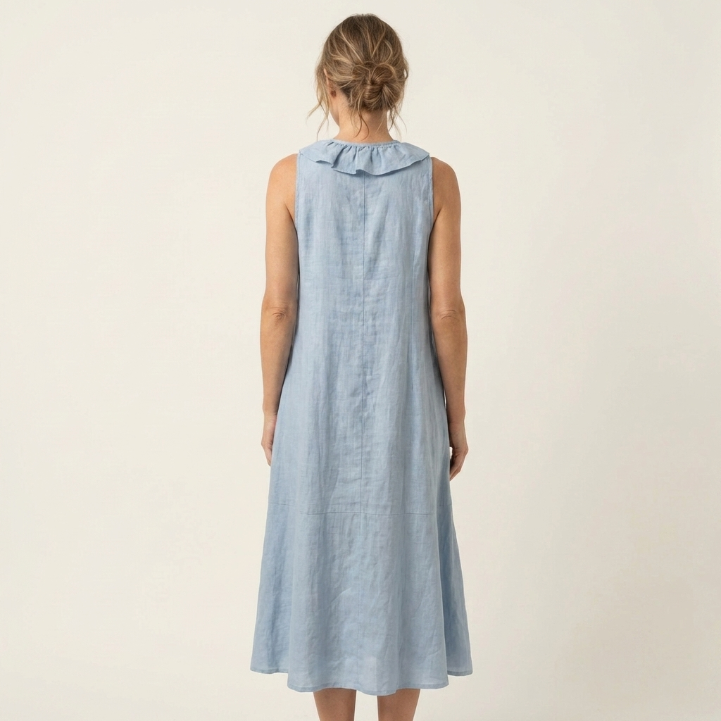 Ruffle Front V-Neck Sleeveless A-Line Maxi Dress