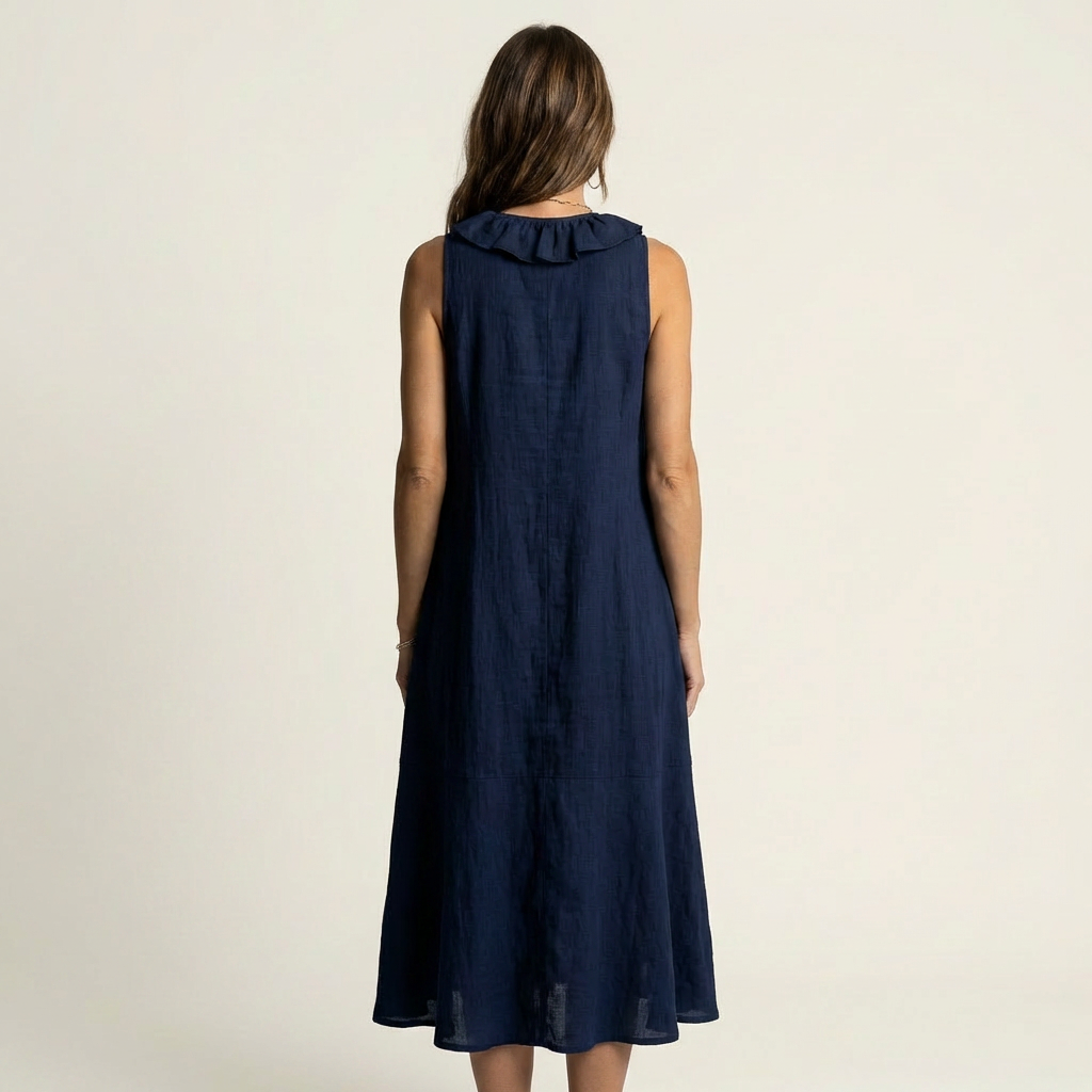 Ruffle Front V-Neck Sleeveless A-Line Maxi Dress