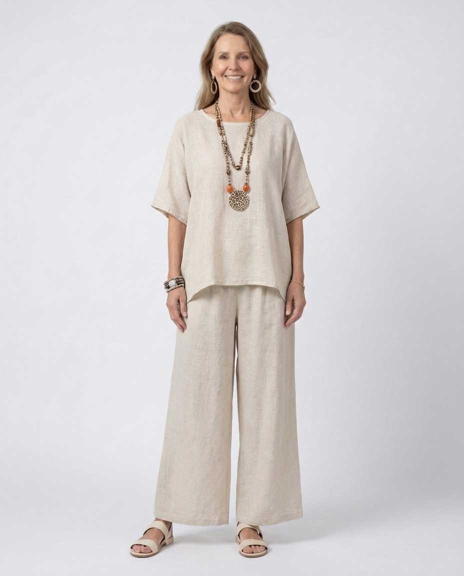 Short Sleeve Boxy Top and Wide Leg Pants Two Piece Set