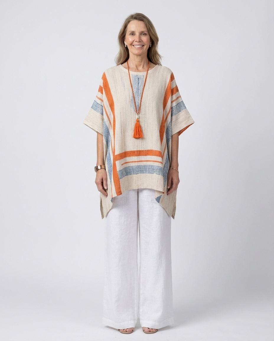 Striped Boxy Oversized Poncho Top