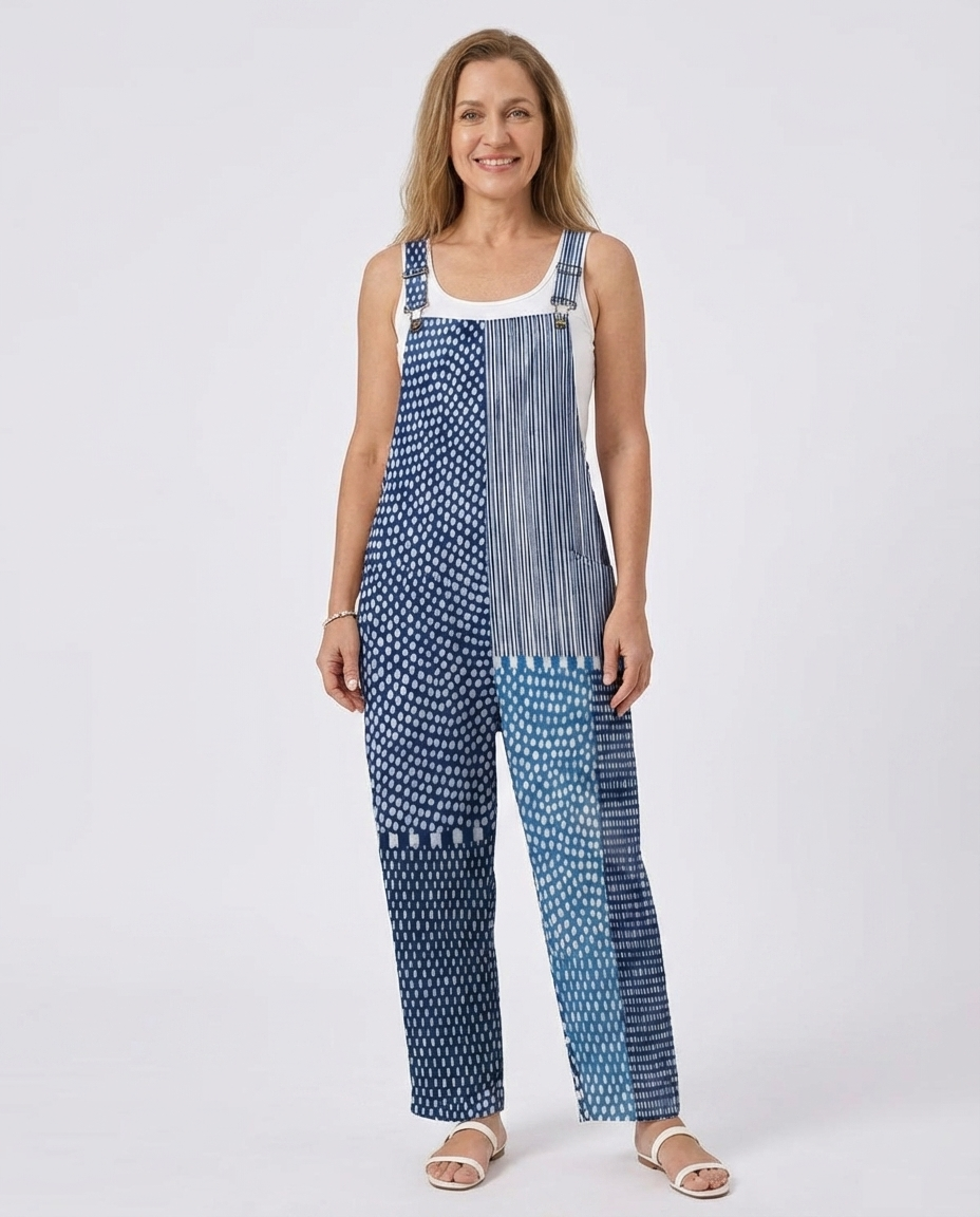 Polka Dot Stripe Patchwork Wide Leg Overall Jumpsuit