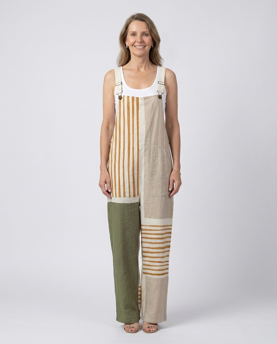 Striped Patchwork Wide Leg Overall Dungarees