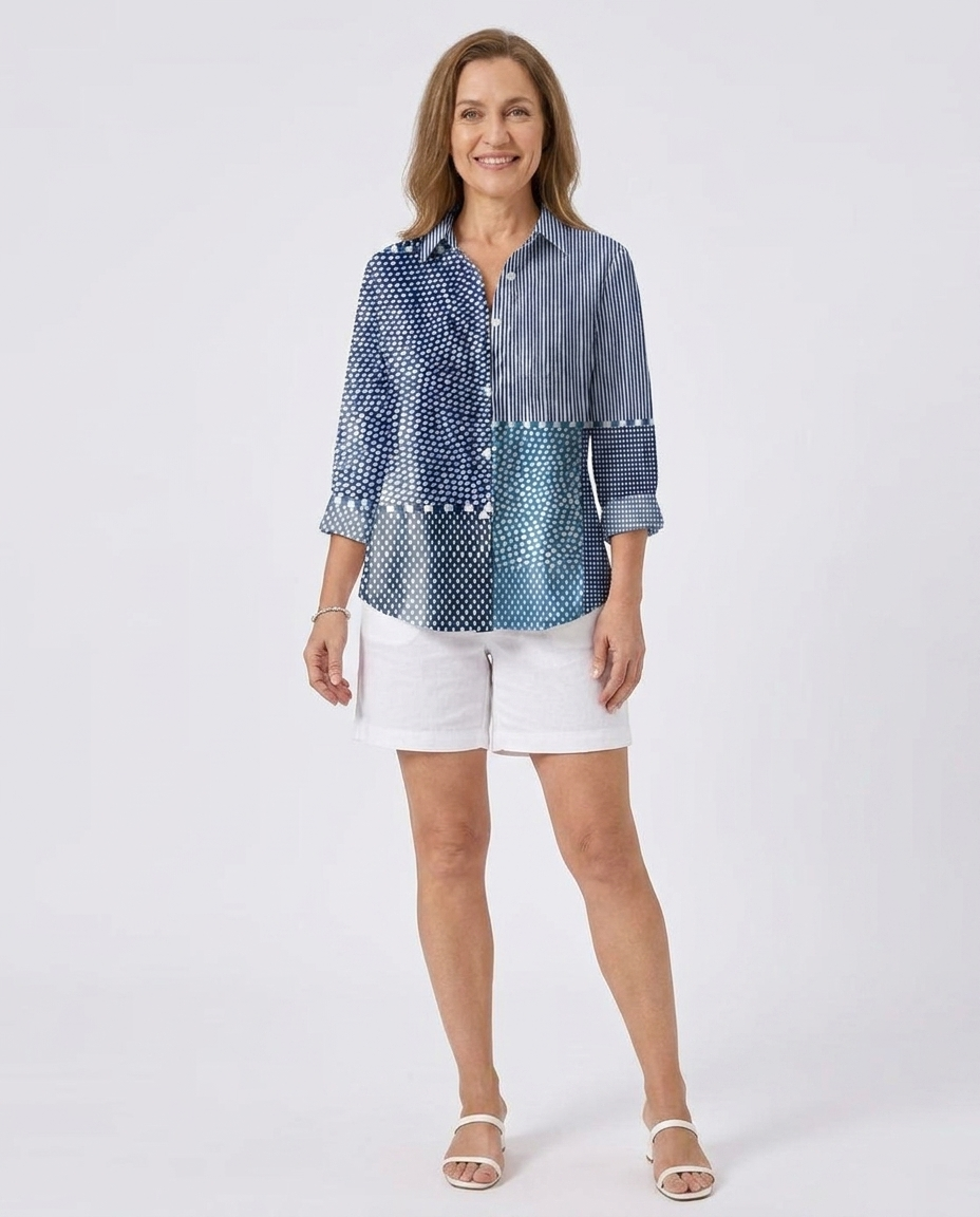 Mixed Print Patchwork Collared Button Front Shirt
