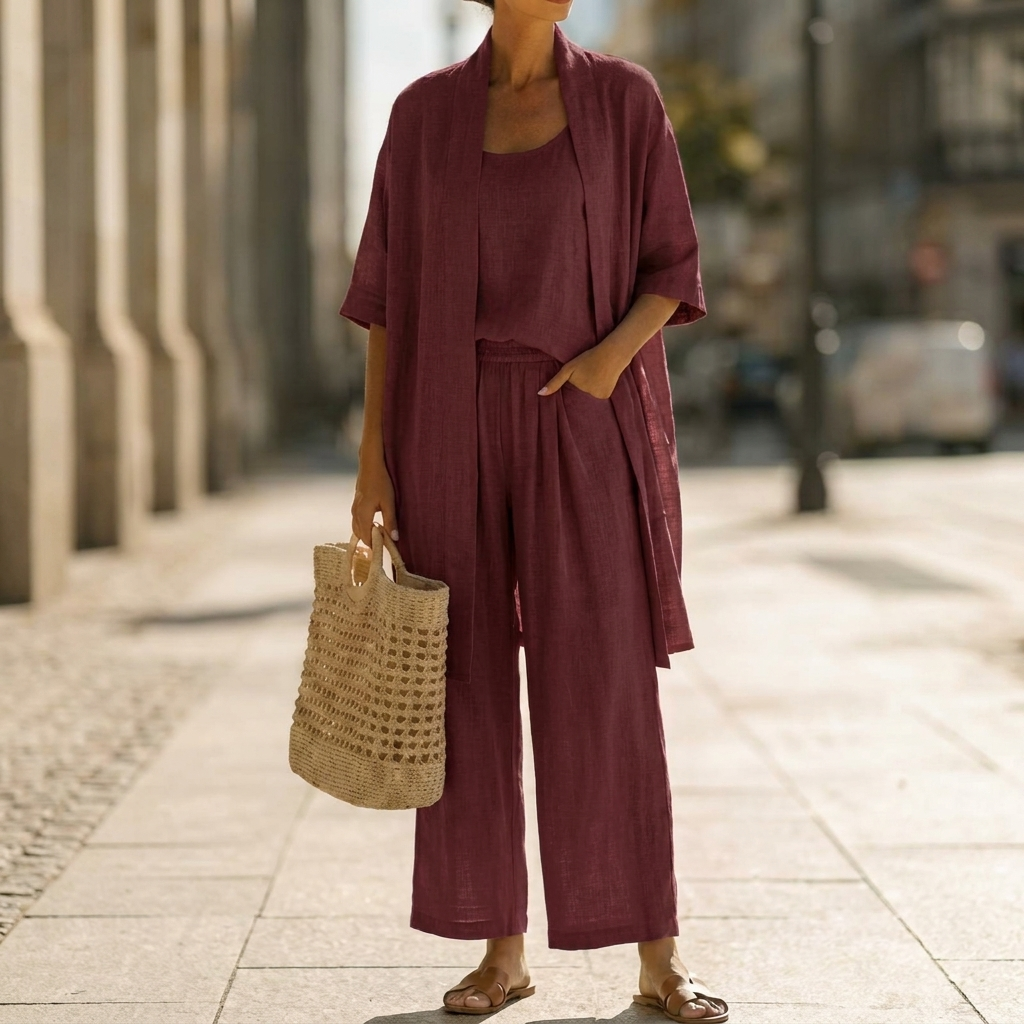 Open Front Cardigan Tank and Wide Leg Pants Three Piece Set