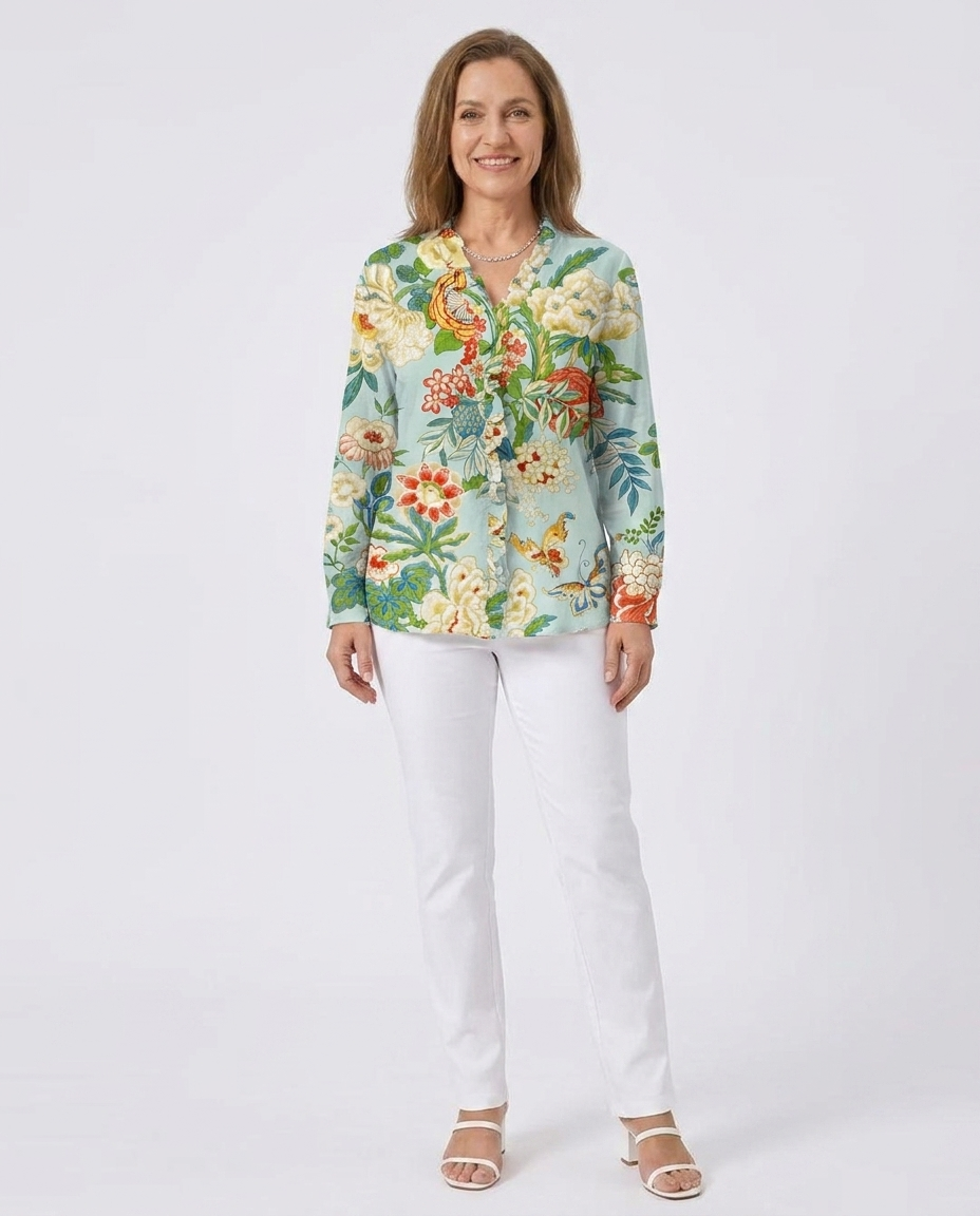 Floral Print Long Sleeve Button Front Blouse