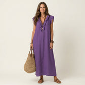 V-Neck Flutter Sleeve Ruffle Maxi Dress Summer 15