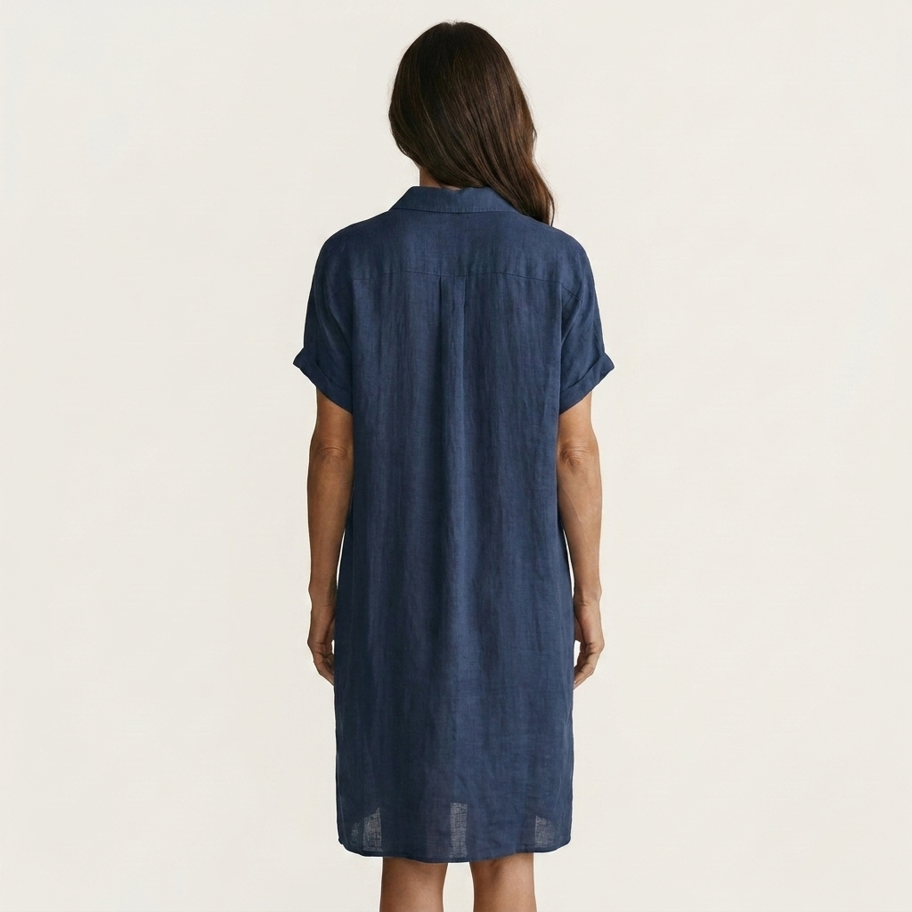 Linen Look Button Front Short Sleeve Midi Shirt Dress