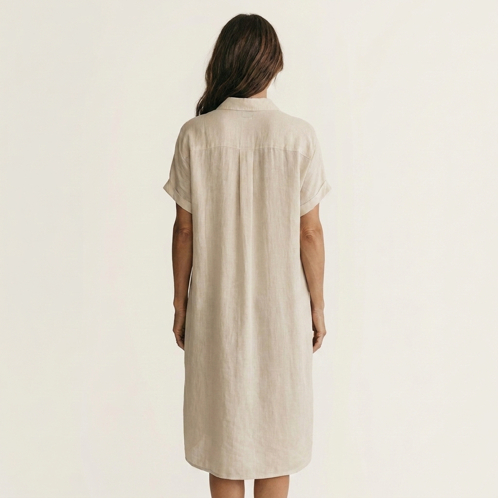 Linen Look Button Front Short Sleeve Midi Shirt Dress