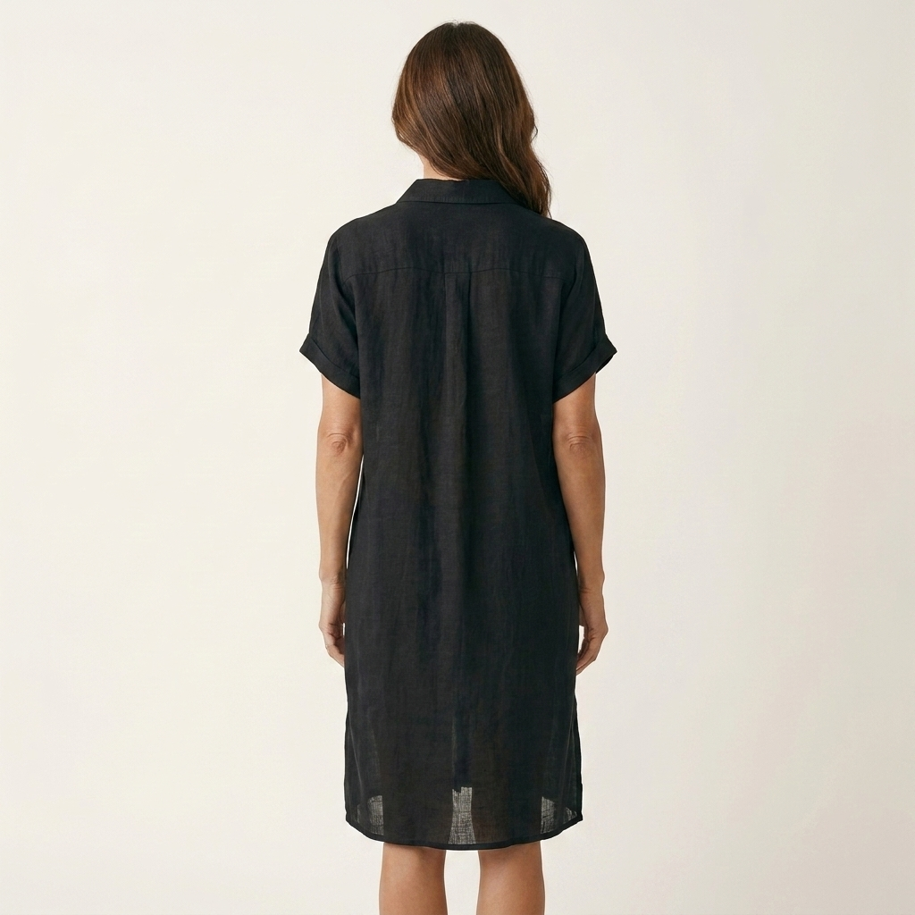 Linen Look Button Front Short Sleeve Midi Shirt Dress
