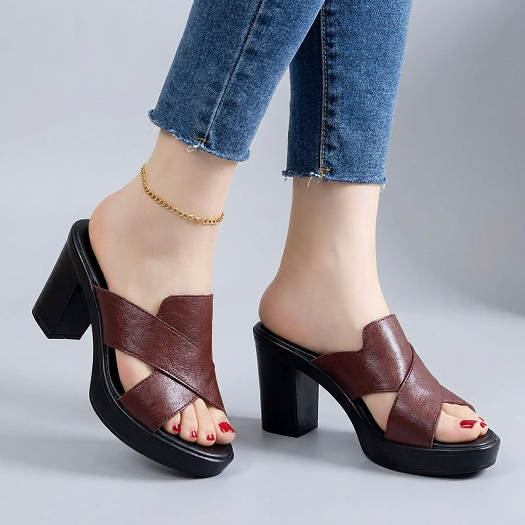 Cross Strap Platform Block Heel Mule Sandals