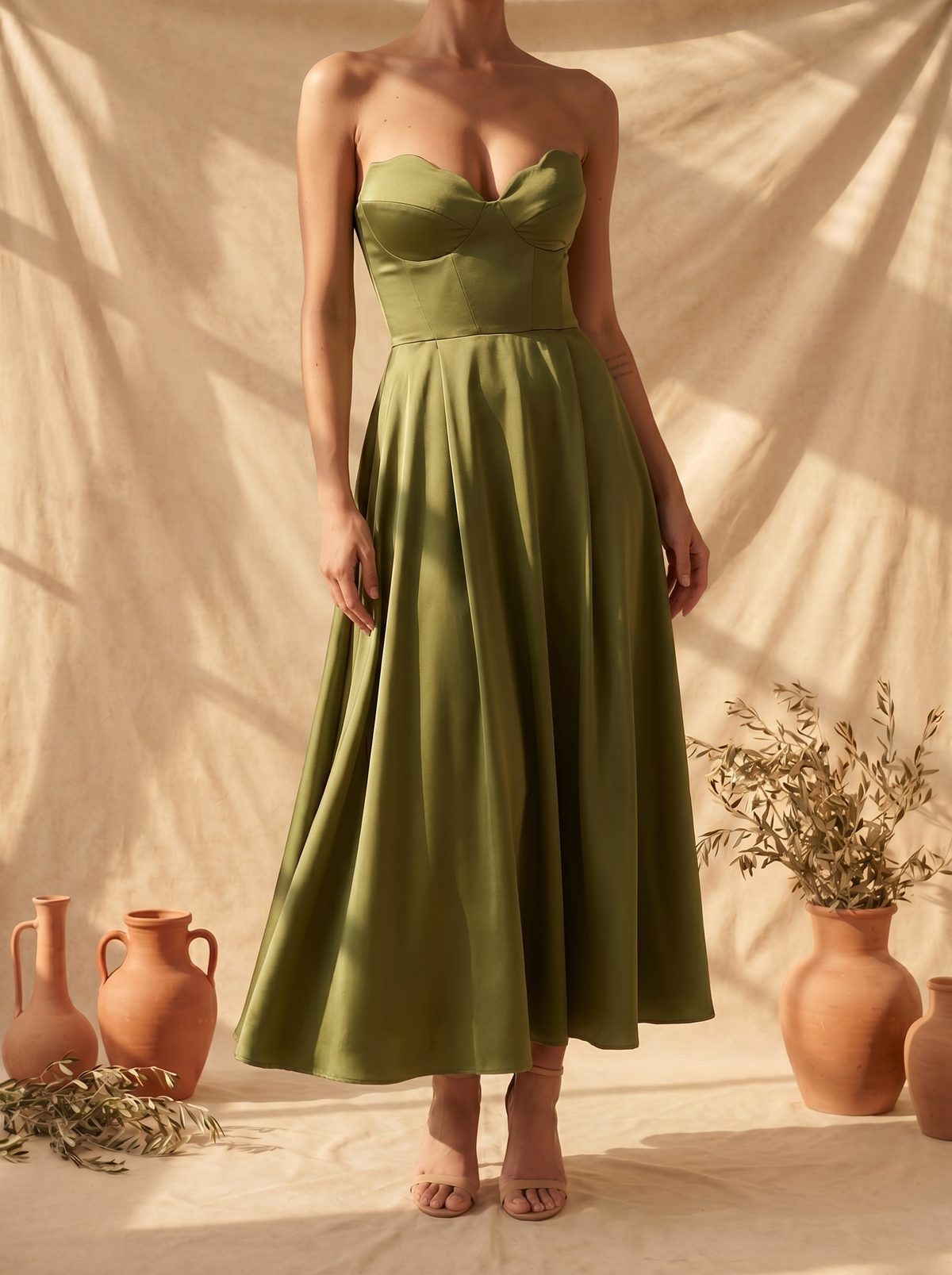 Leora | Elegant Strapless Midi Dress