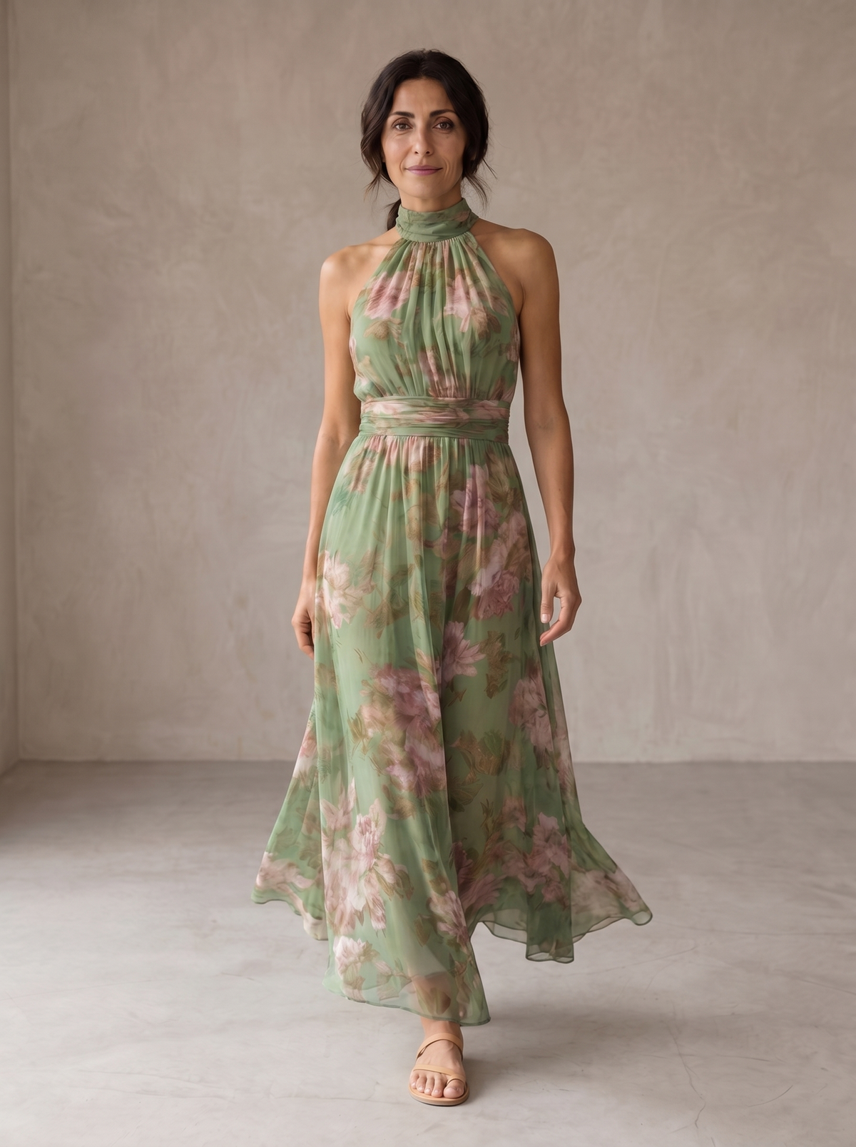 Lydia | Elegant Floral Halter Maxi Dress