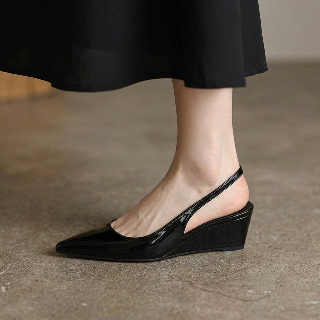 Pointed Toe Patent Slingback Wedge Pumps 3