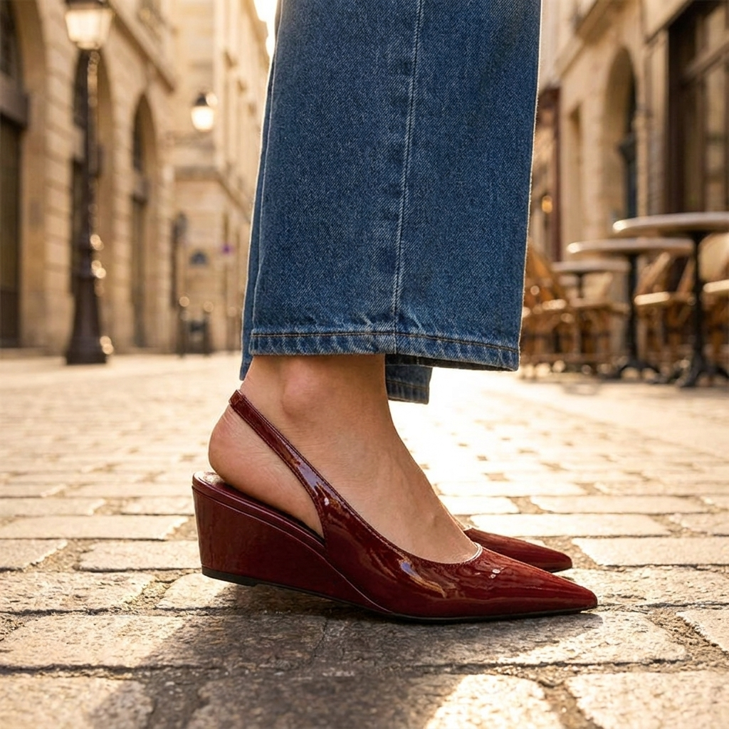 Pointed Toe Patent Slingback Wedge Pumps 5