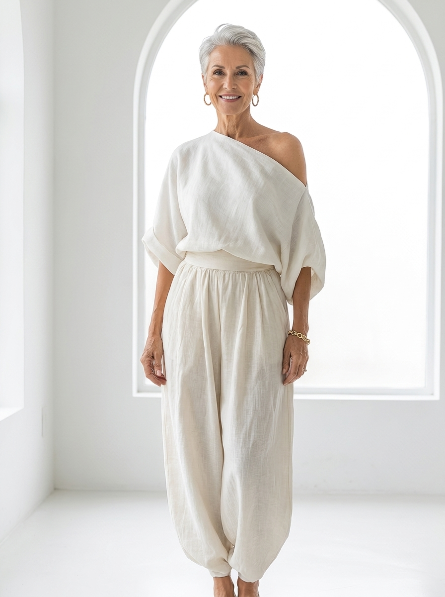 Off Shoulder Top and Harem Pants Two Piece Set