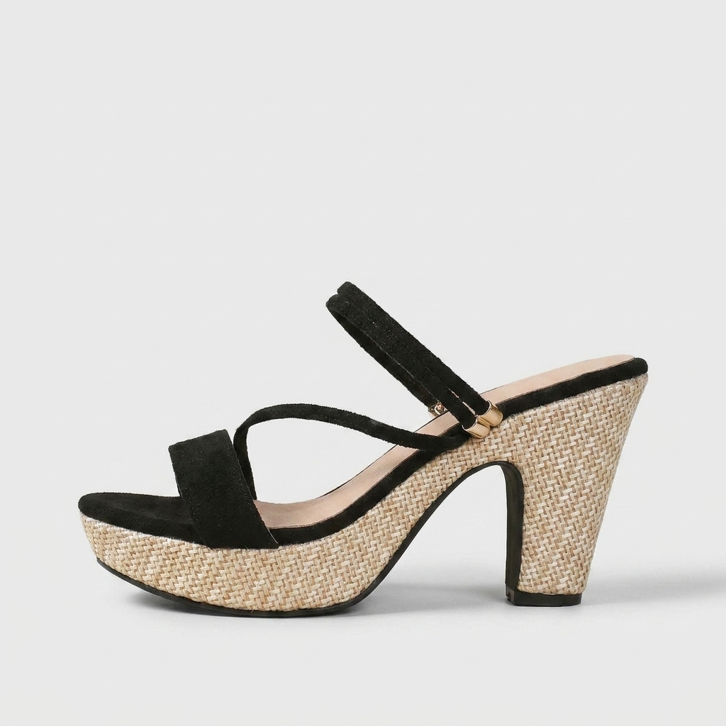 Open Toe Strappy Platform Block Heel Mule Sandals