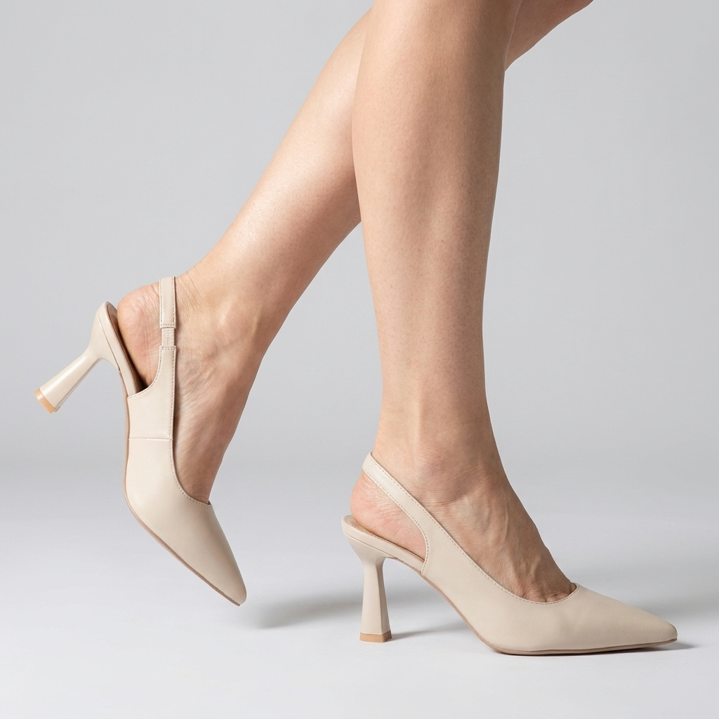 Pointed Toe Slingback Flared Heel Pumps