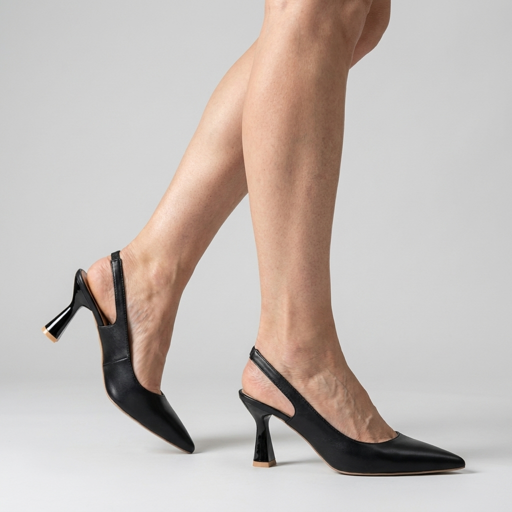 Pointed Toe Slingback Flared Heel Pumps