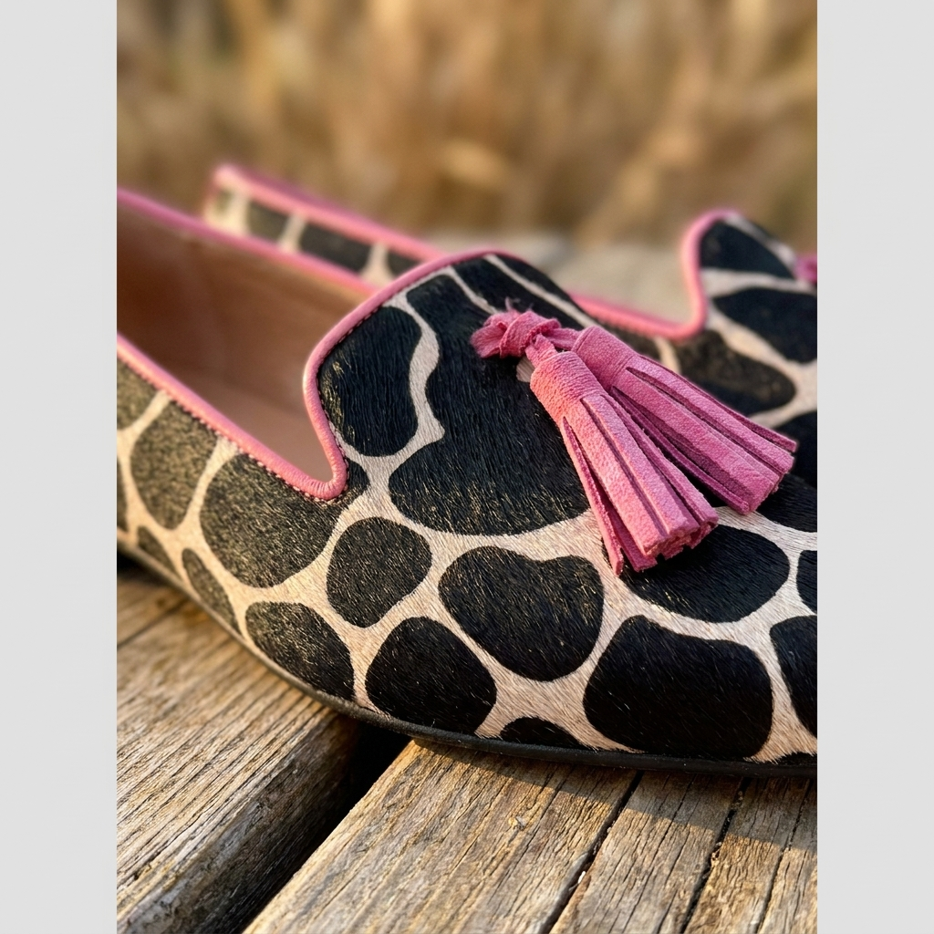 Spotted Print Pointed Toe Tassel Loafers