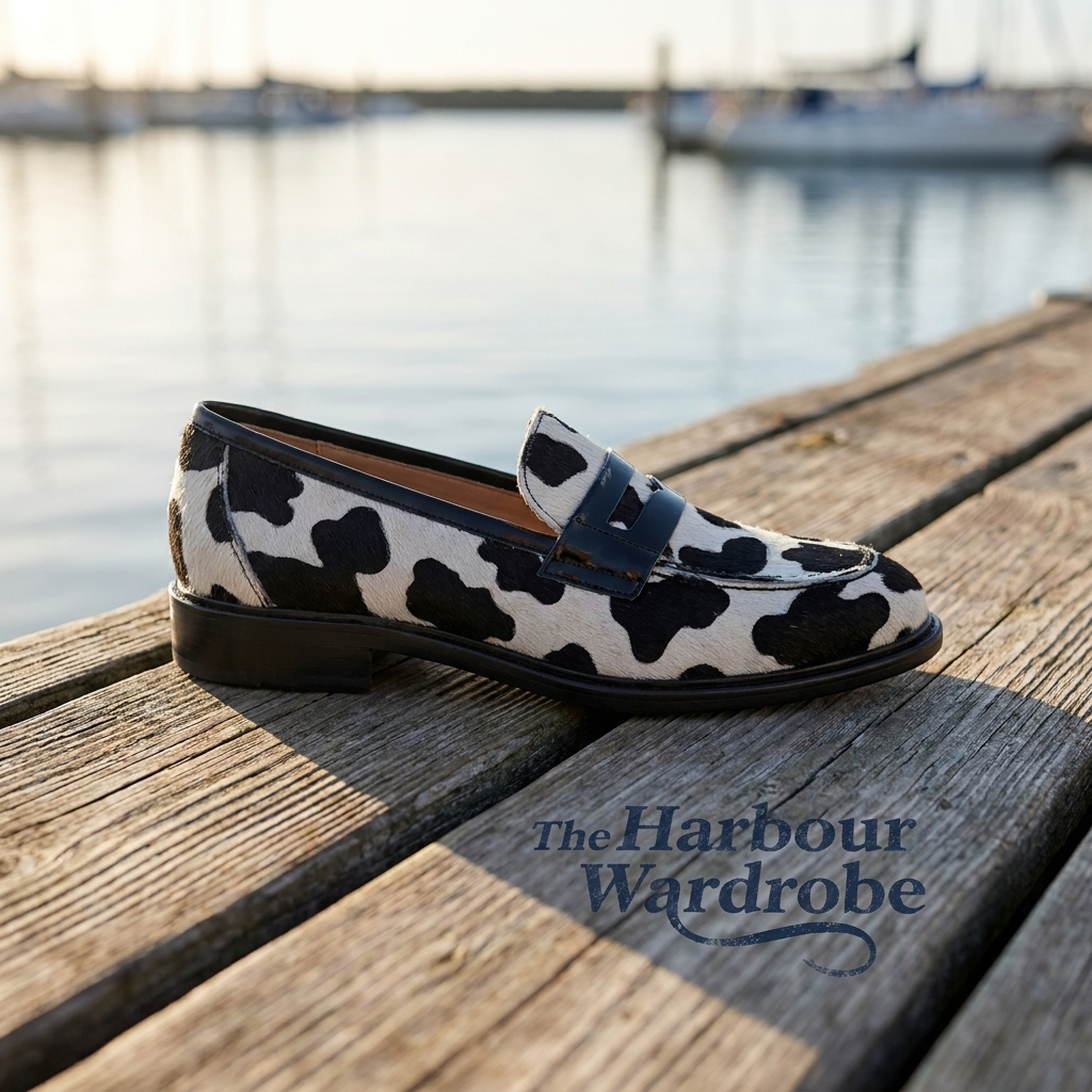 Cow Print Round Toe Flat Penny Loafers