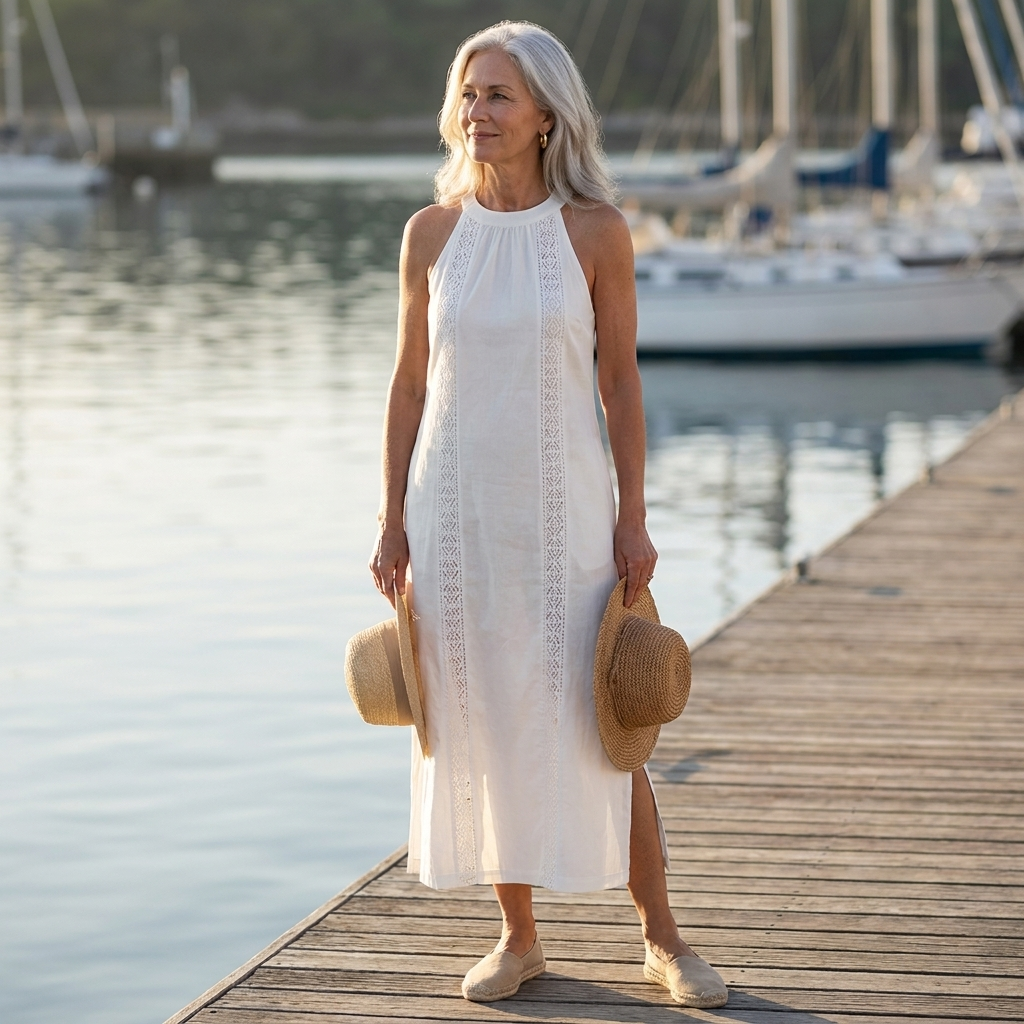 Lace Trim Halter Neck Sleeveless Maxi Dress