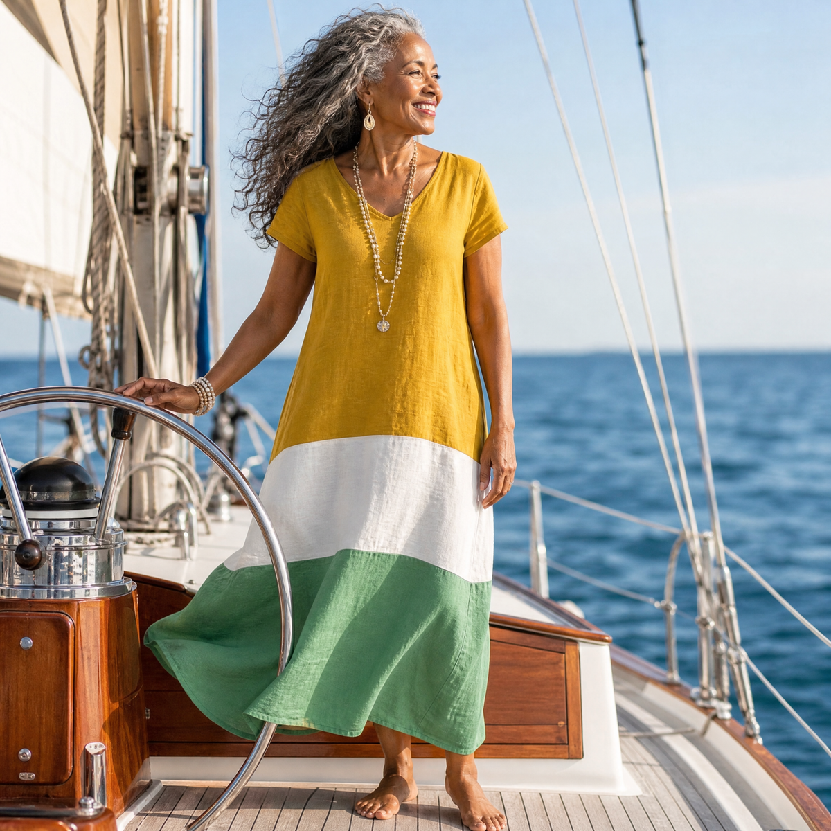 Thalia | Short Sleeve Color Block V Neck Midi Dress