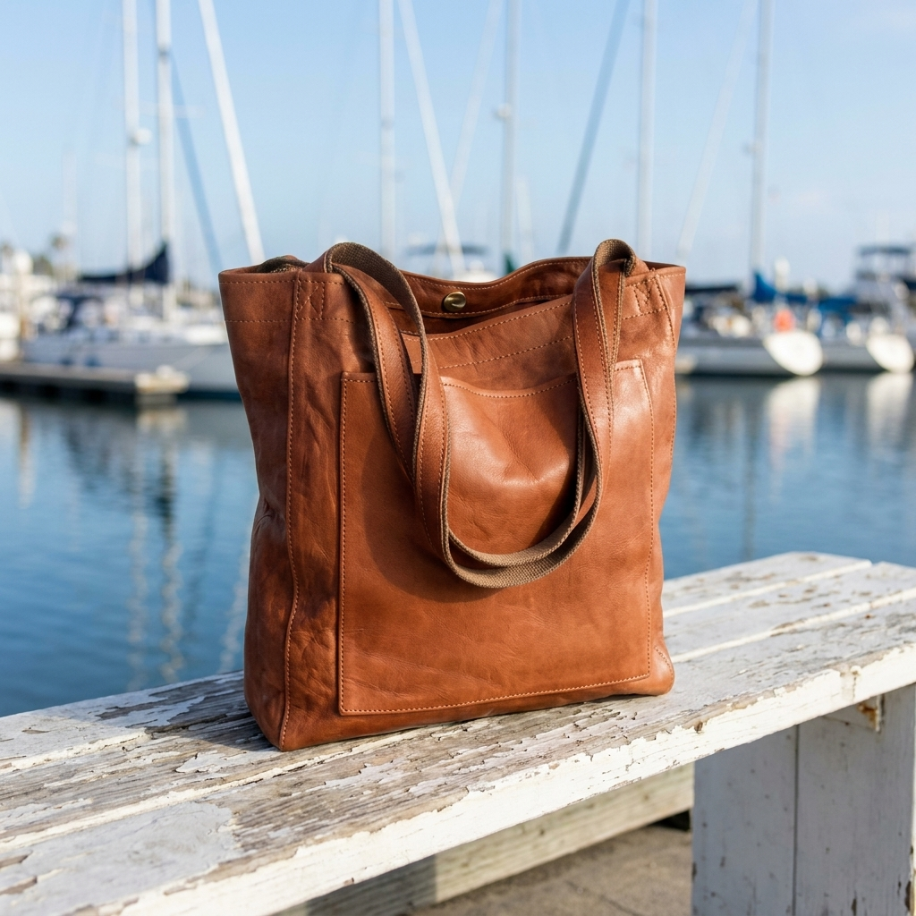Faux Leather Front Pocket Slouchy Shoulder Tote Bag