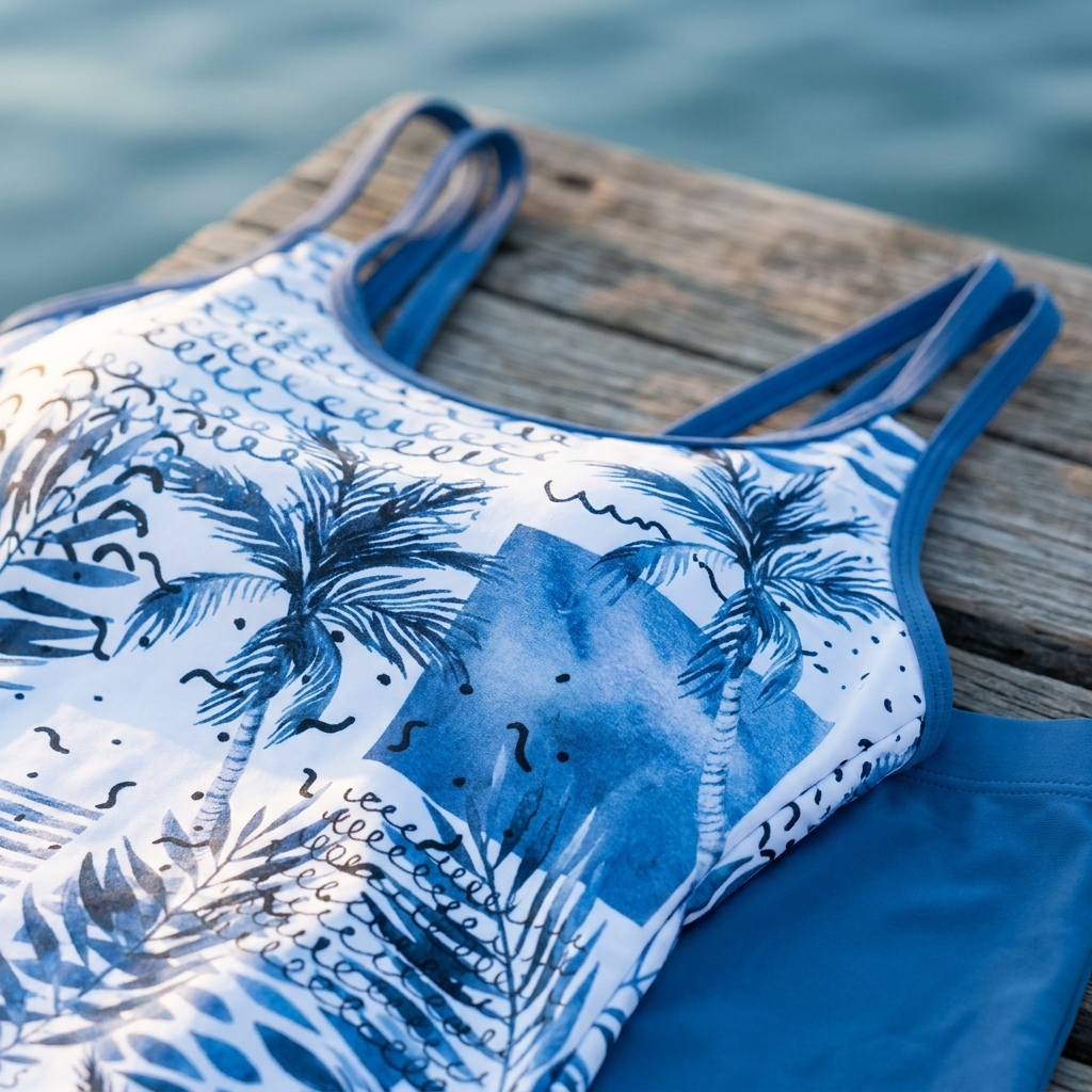 Tropical Print Scoop Neck Tankini Top and Shorts Swim Set
