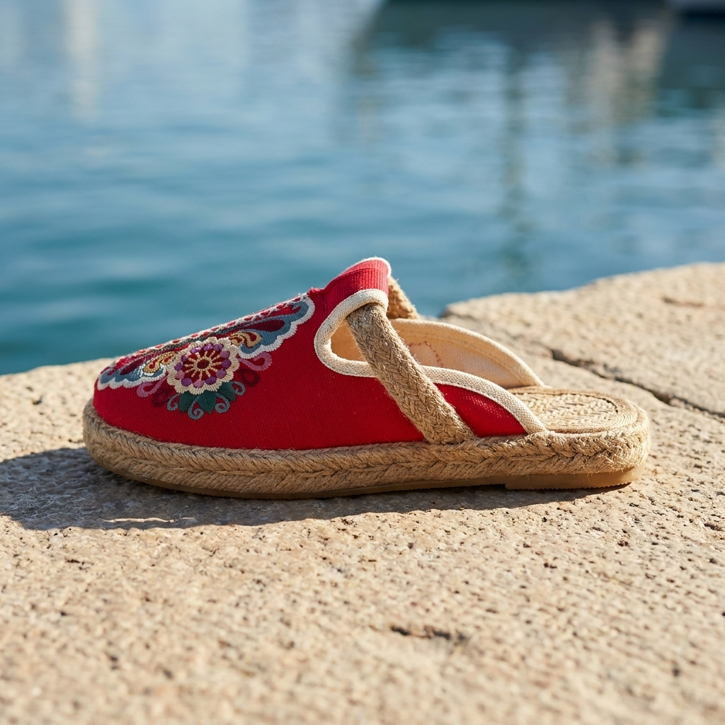 Floral Embroidered Closed Toe Backless Espadrille Mules