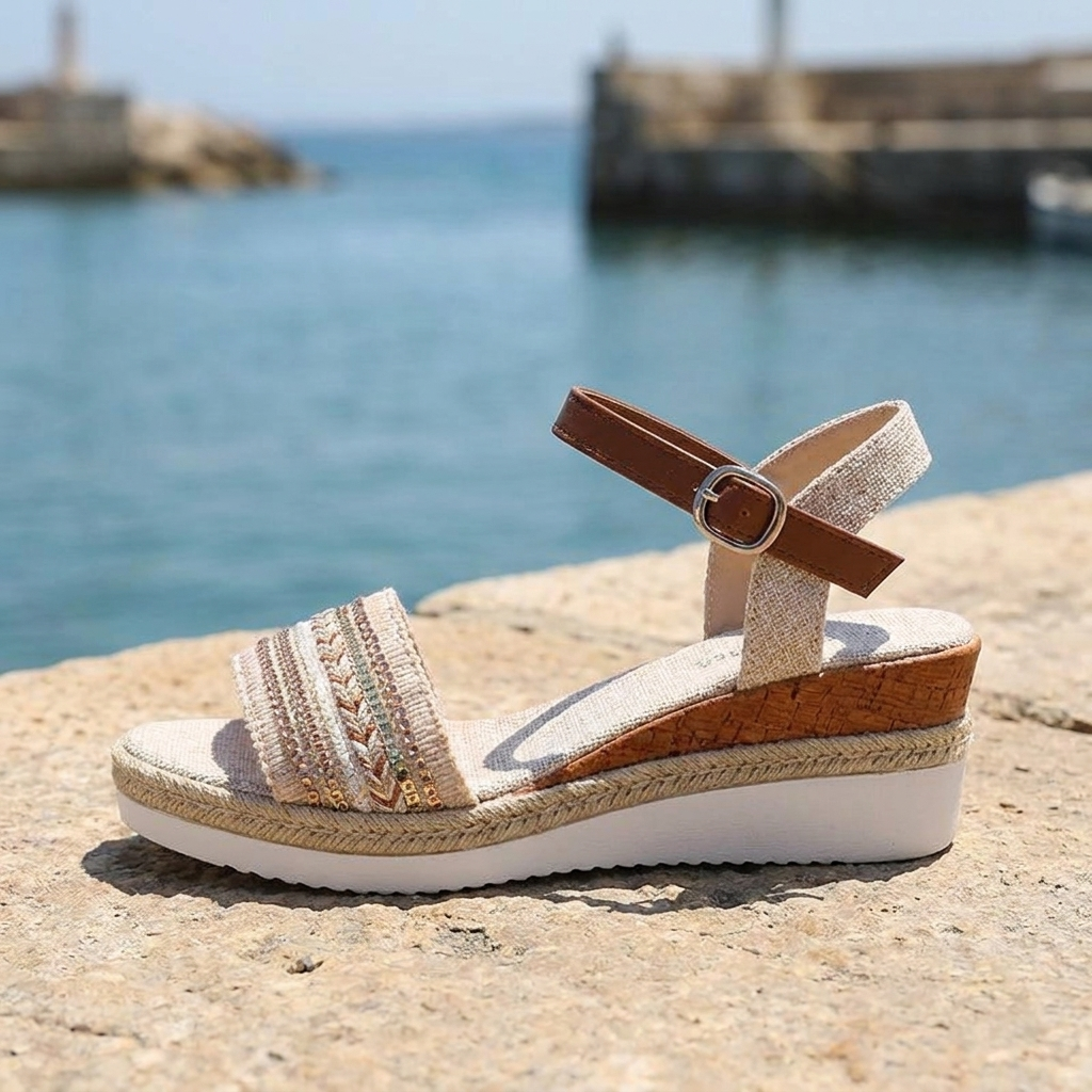 Open Toe Ankle Strap Espadrille Wedge Sandals
