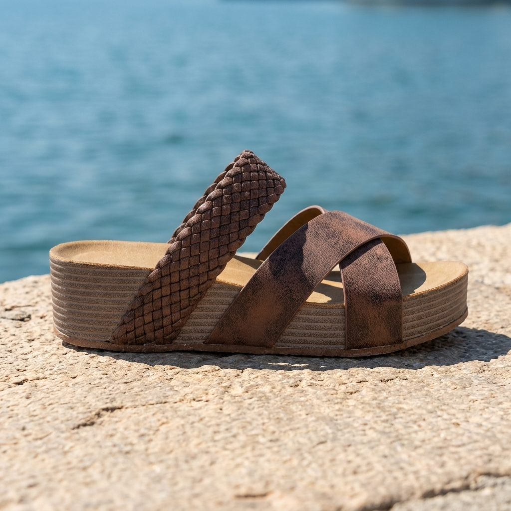 Cross Strap Woven Platform Slide Sandals