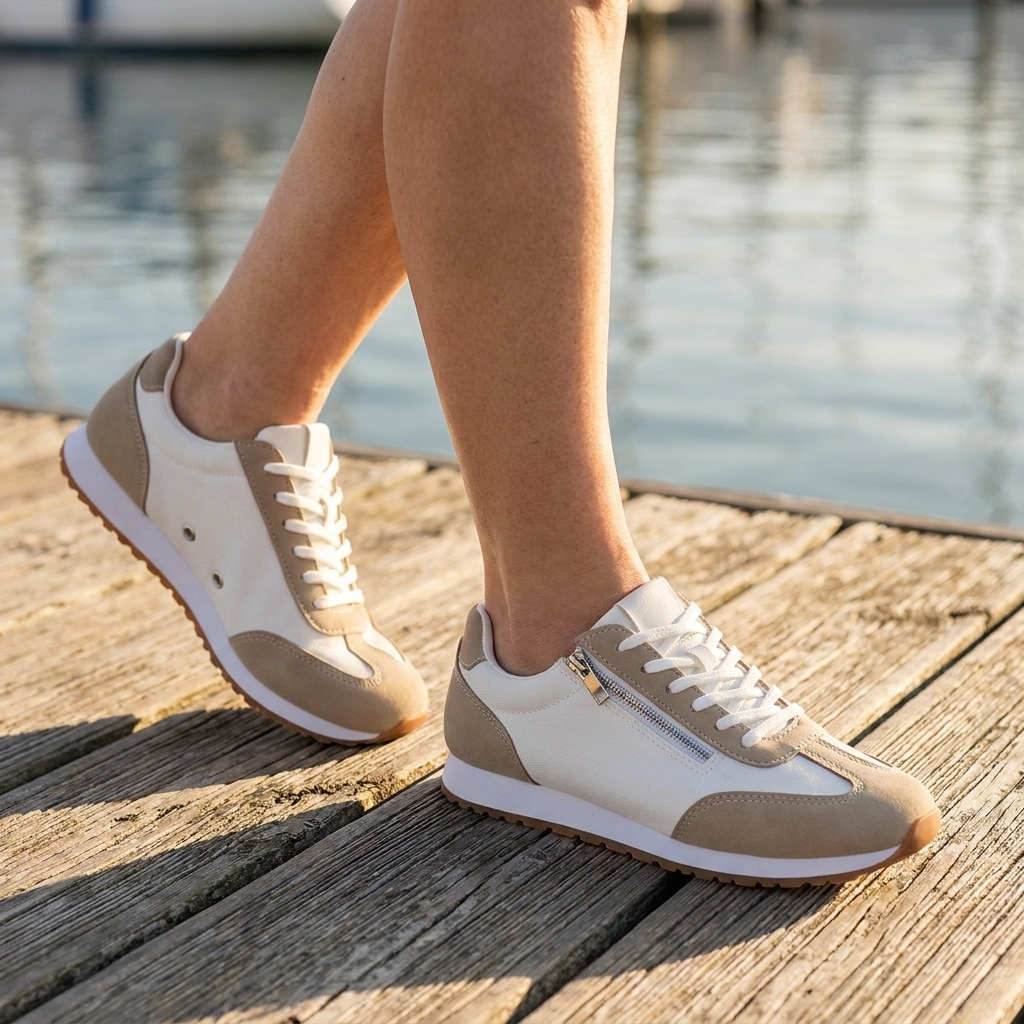 Two Tone Lace Up Side Zip Low Top Sneakers