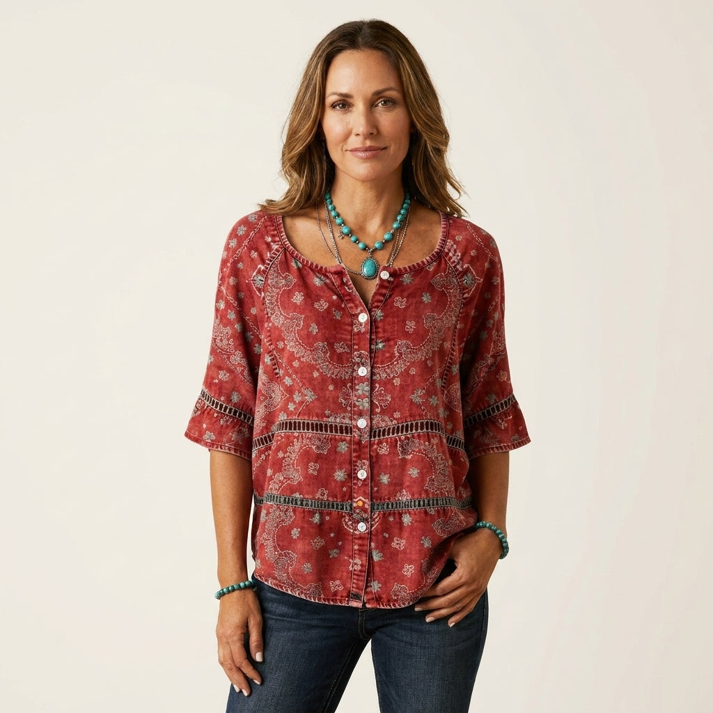 Arabella | Button-Front Three-Quarter Sleeve Blouse 7