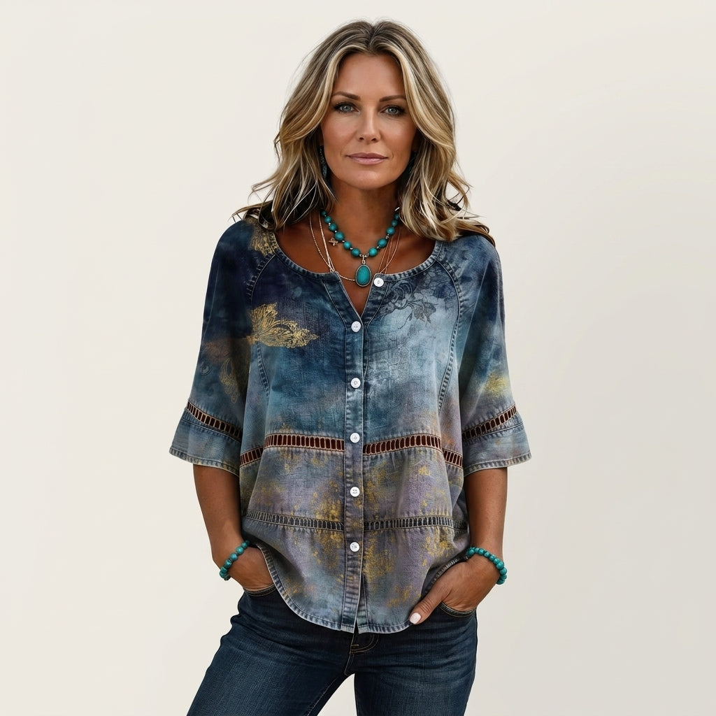Arabella | Button-Front Three-Quarter Sleeve Blouse 10