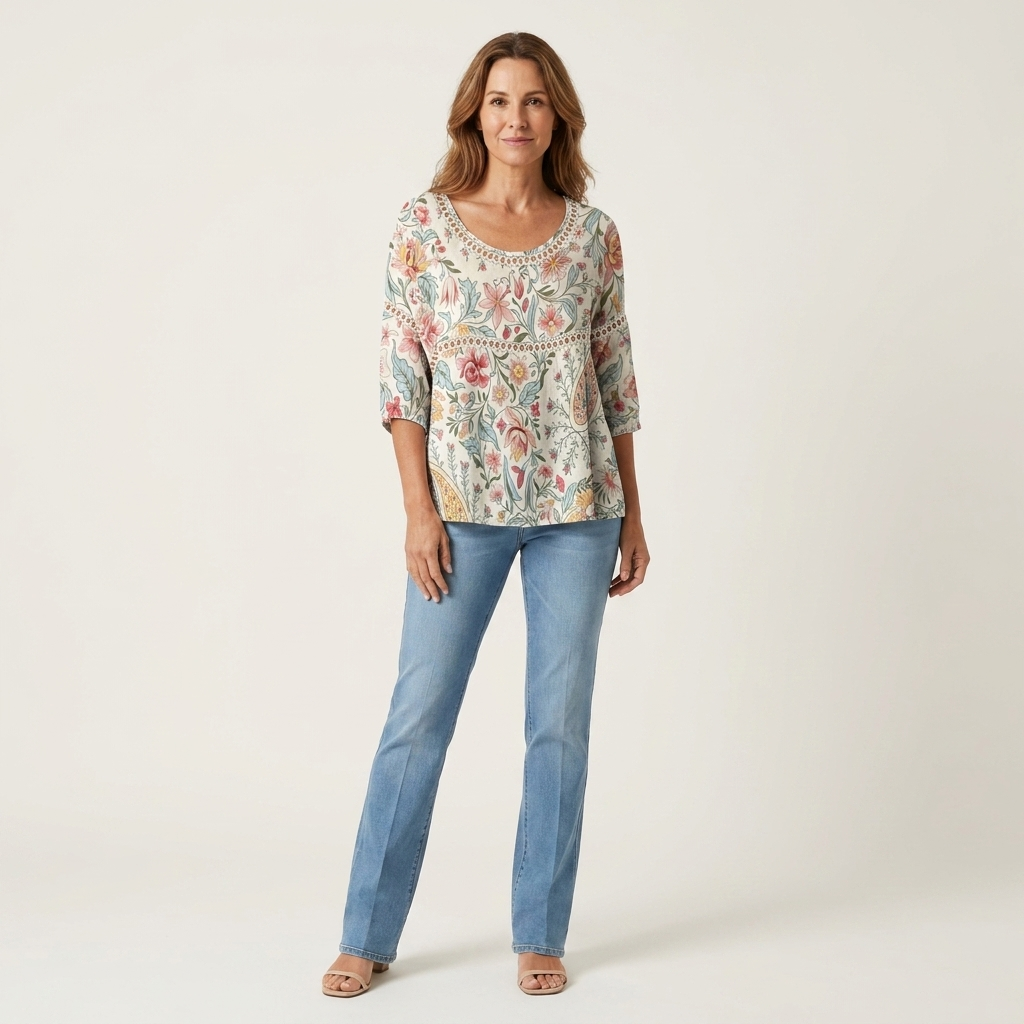Kelly | Tunic Top With Lace Trim & Three-Quarter Sleeves 7