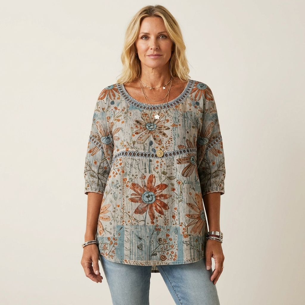 Kelly | Tunic Top With Lace Trim & Three-Quarter Sleeves 6