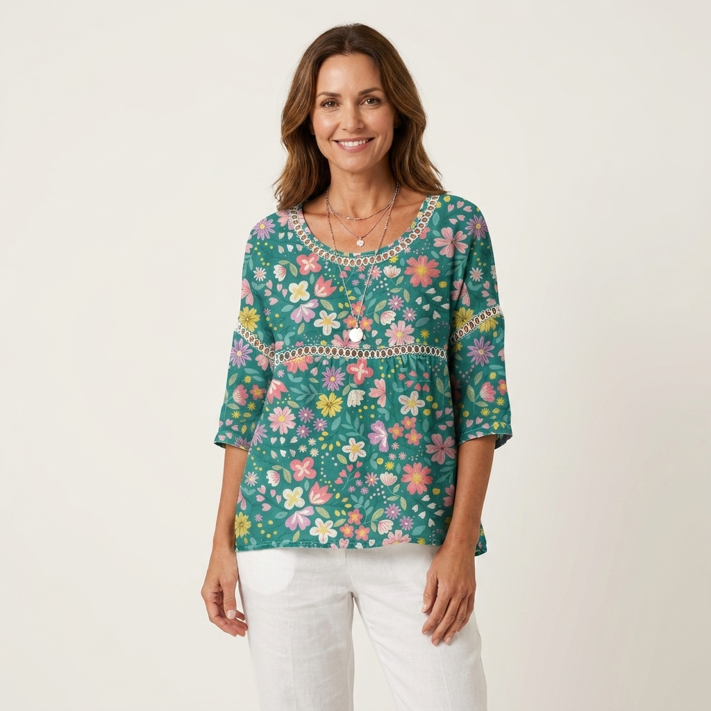 Kelly | Tunic Top With Lace Trim & Three-Quarter Sleeves 8