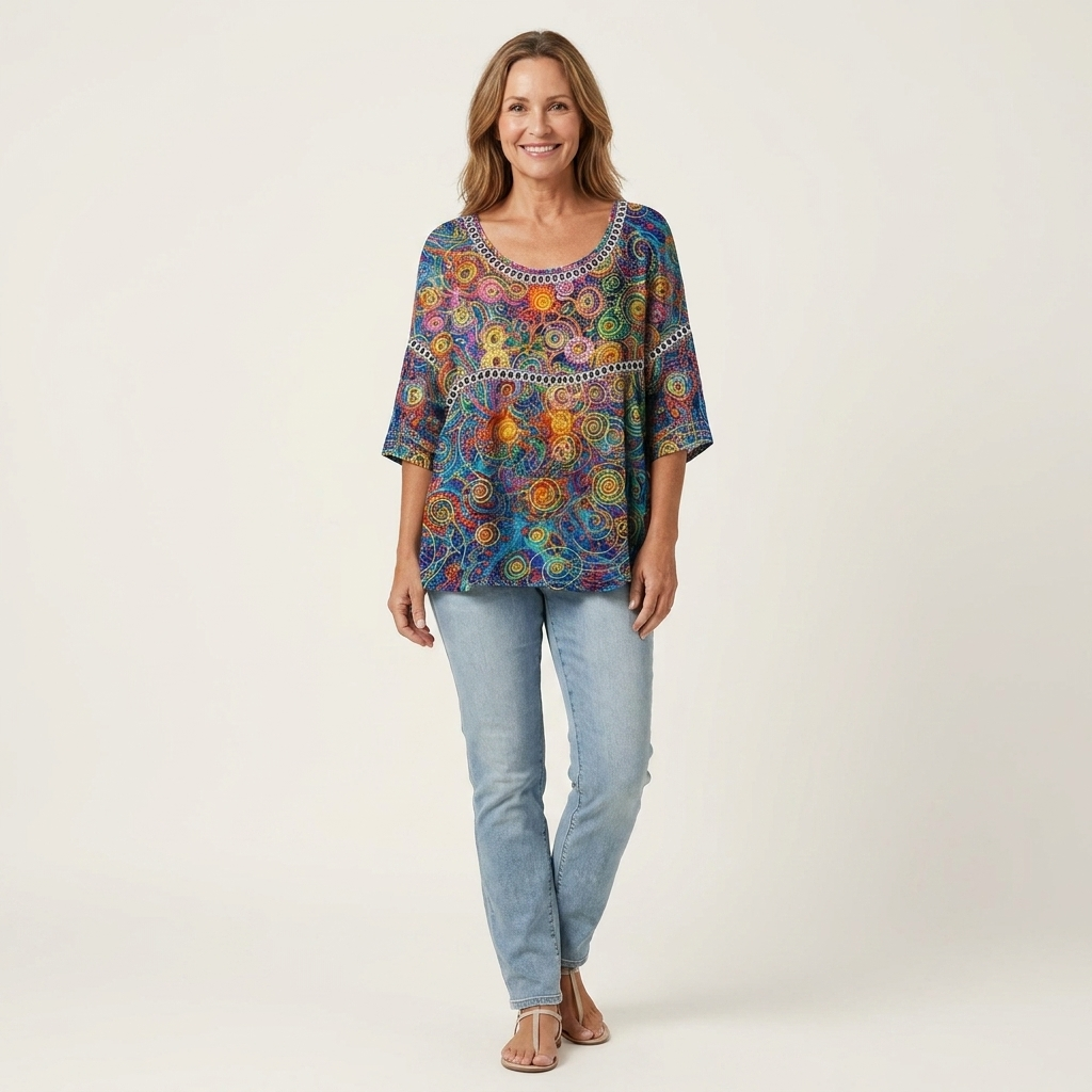 Kelly | Tunic Top With Lace Trim & Three-Quarter Sleeves 11
