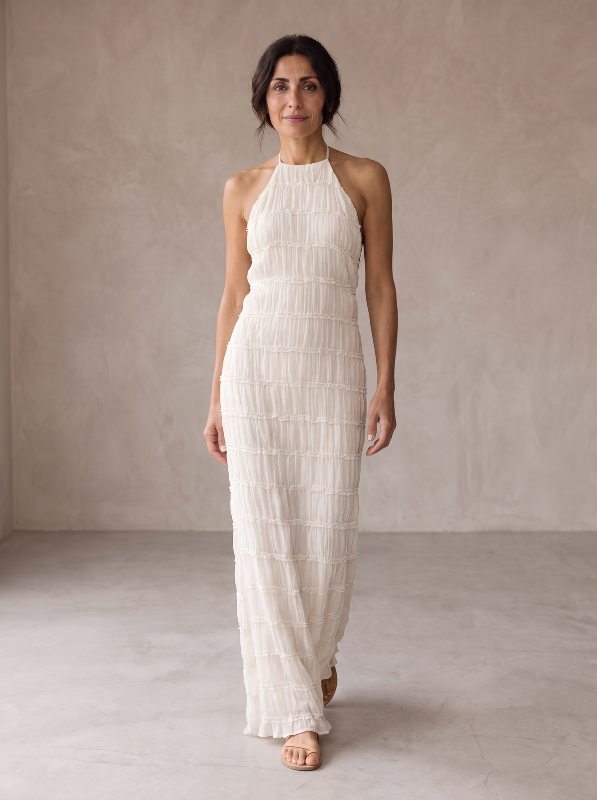 Textured Halter Neck Sleeveless Column Maxi Dress