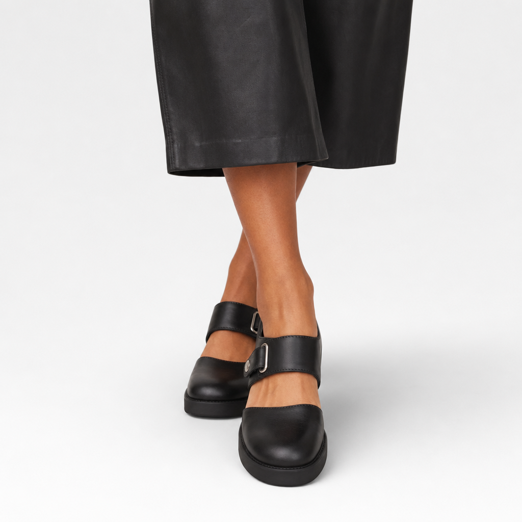 Buckle Strap Cut Out Round Toe Loafers