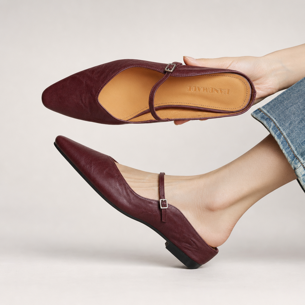 Pointed Toe Ankle Strap Mary Jane Flats