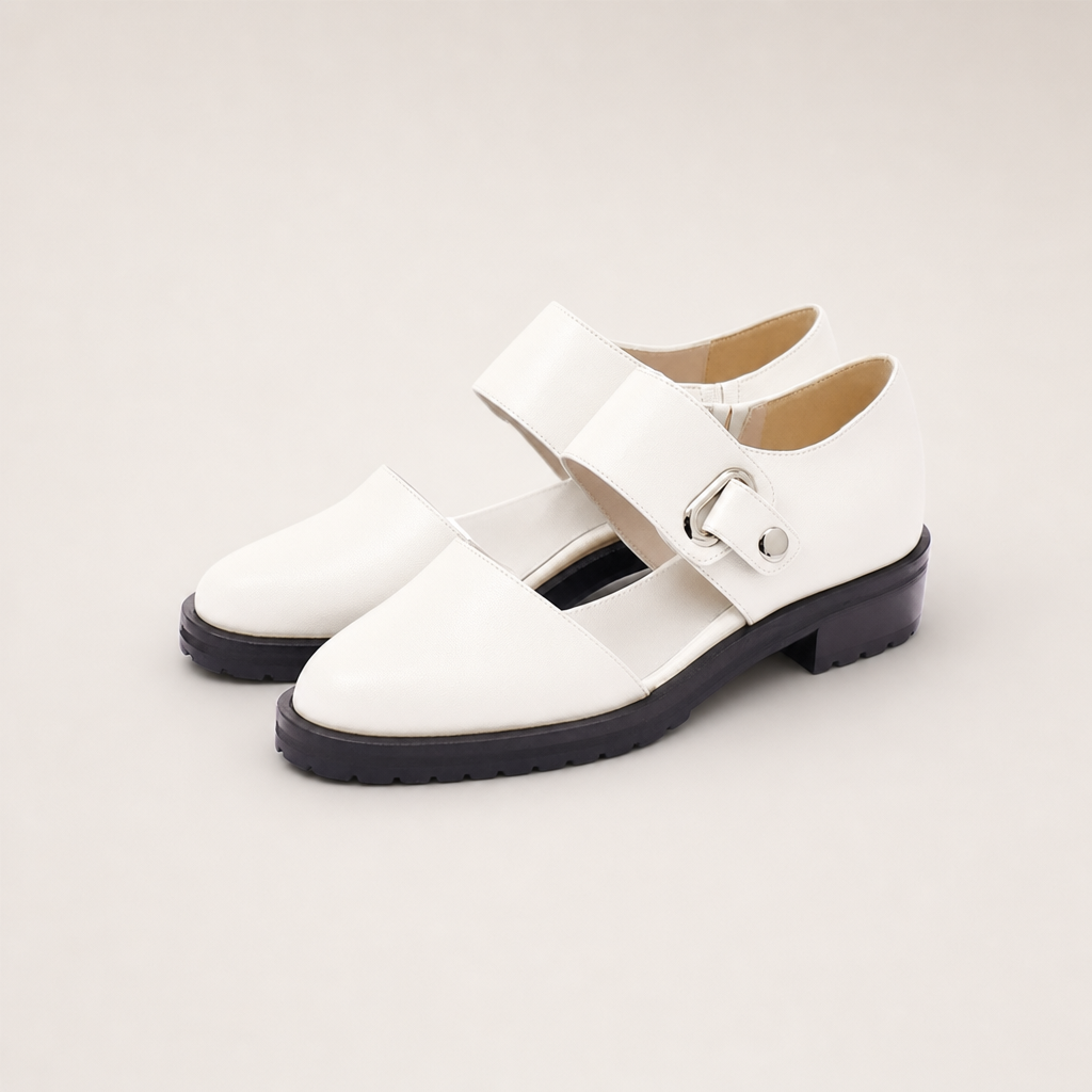 Buckle Strap Cut Out Round Toe Loafers
