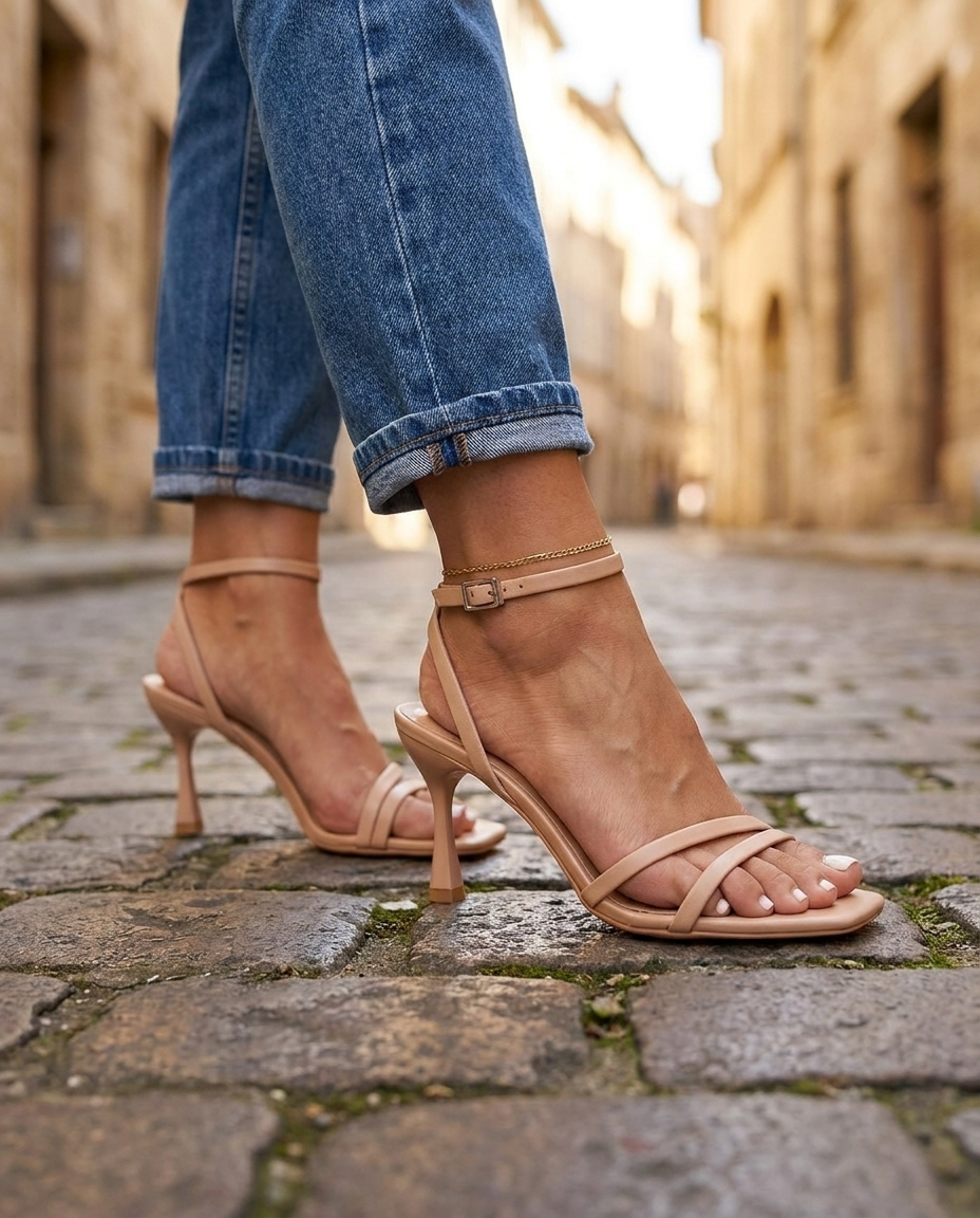Square Toe Strappy Ankle Strap Stiletto Heel Sandals