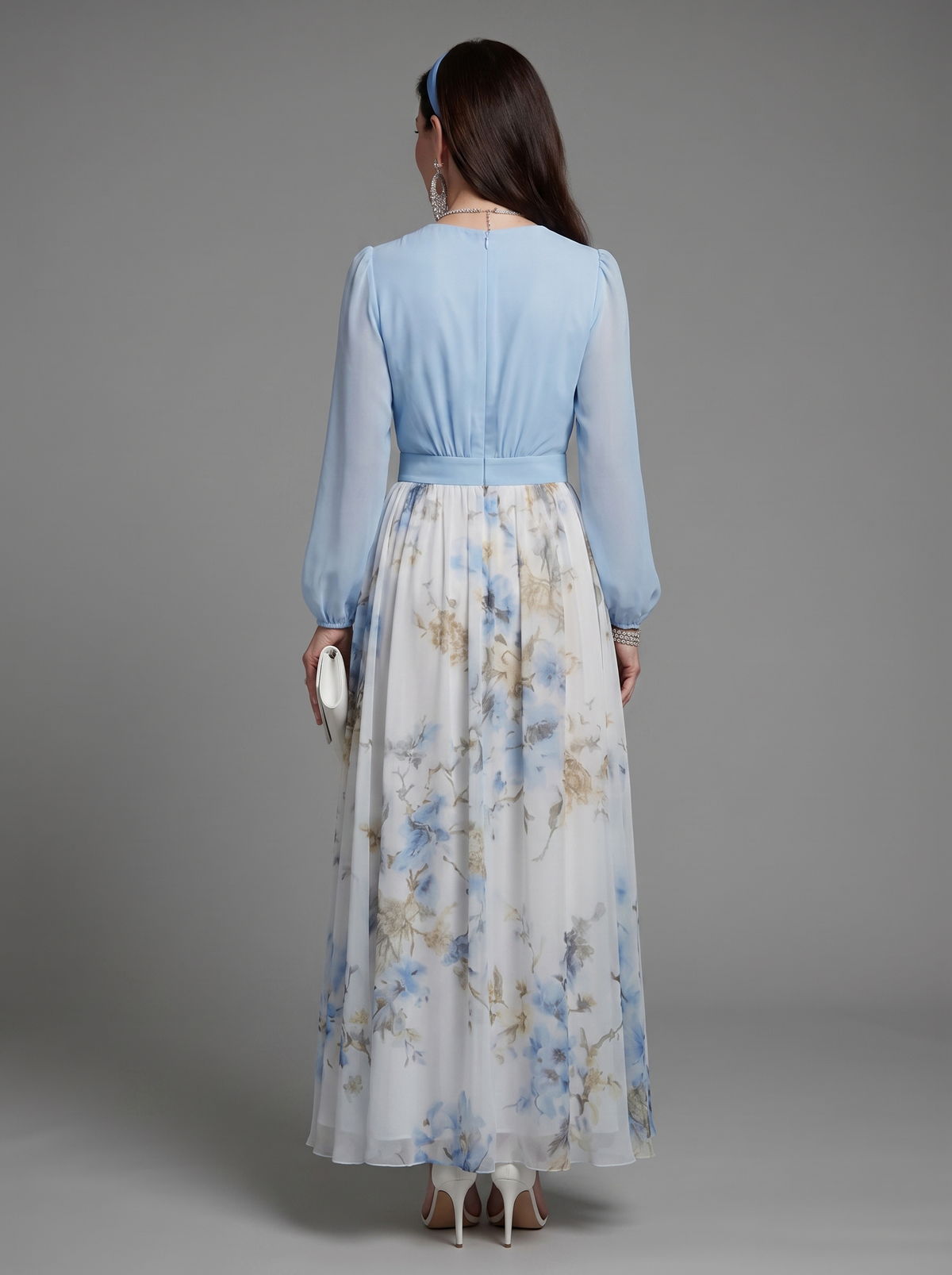 Augusta - V-Neck Sheer Bodice Floral Maxi Dress