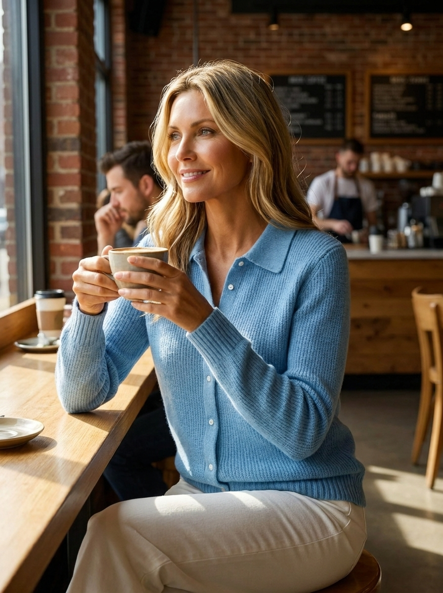 Collared Button Front Ribbed Knit Cardigan