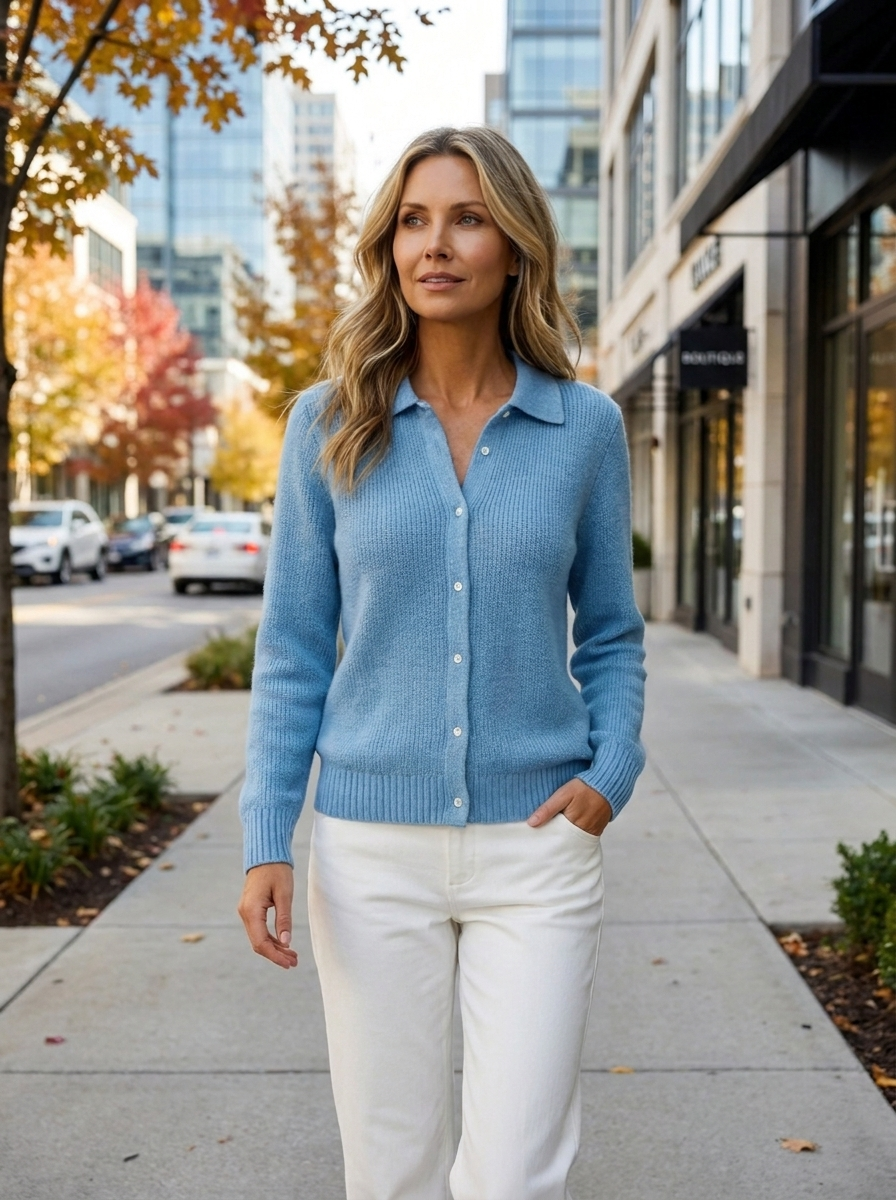 Collared Button Front Ribbed Knit Cardigan